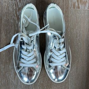 Diesel silver leather low top sneakers